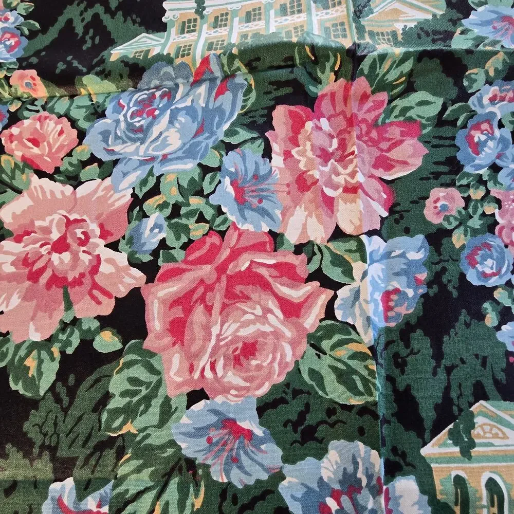 Vintage Springs Industries 2 Fabric Remnants Pink Cabbage Roses Colonial House